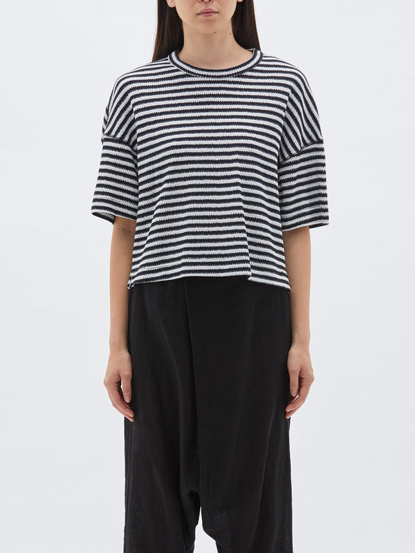 bassike stripe rib waffle short sleeve t.shirt in undyedblack