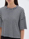 bassike stripe rib waffle short sleeve t.shirt in undyedblack