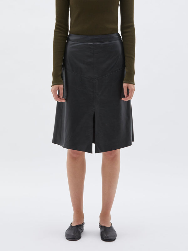 bassike leather draped skirt in black