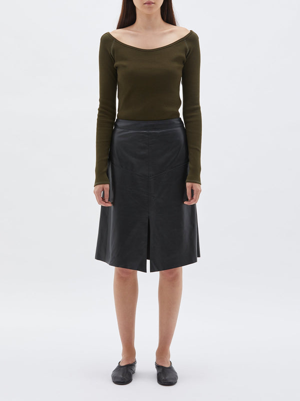 bassike leather draped skirt in black