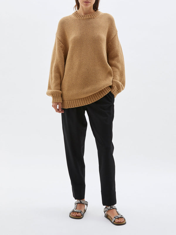 bassike chunky crew neck knit in tan