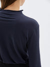 bassike raised neck slim long sleeve t.shirt in navy blue