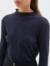 bassike raised neck slim long sleeve t.shirt in navy blue