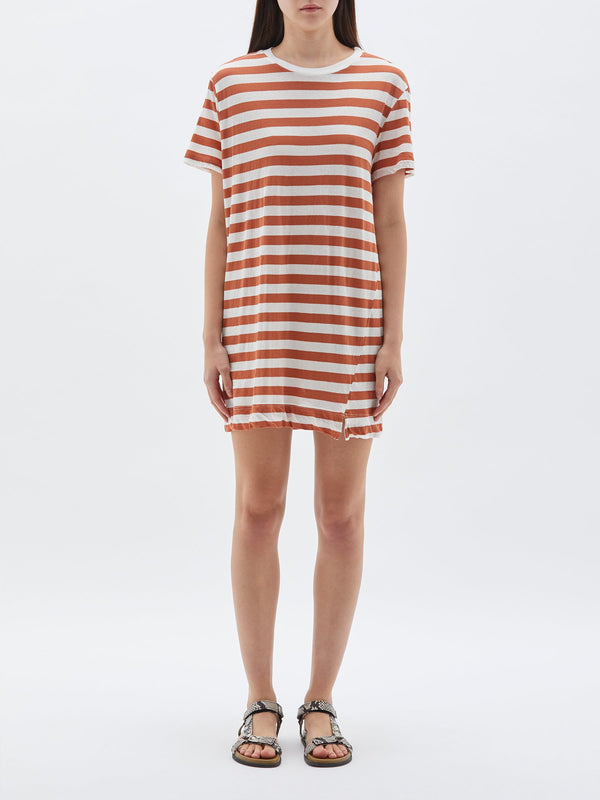 bassike stripe classic vintage mini dress in undyed-rust