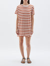 bassike stripe classic vintage mini dress in undyed-rust