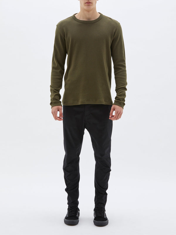 bassike long sleeve waffle wringer t.shirt in military