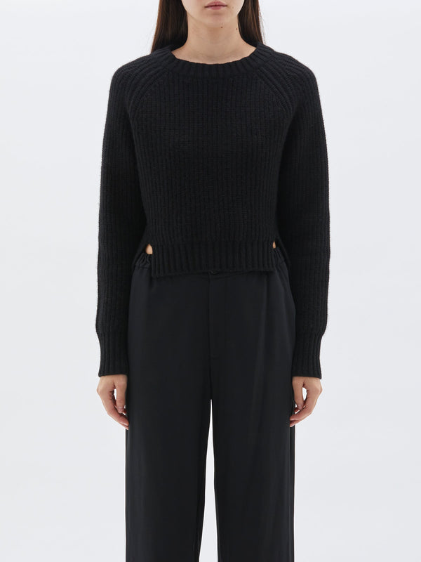 bassike chunky cropped crew neck knit in black