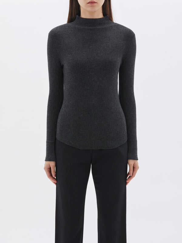 bassike roll neck layering knit in charcoal