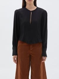 silk twill open neck top