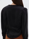 bassike silk twill open neck top in black