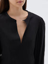 bassike silk twill open neck top in black