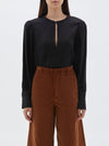 bassike silk twill open neck top in black