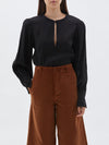 bassike silk twill open neck top in black