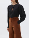 bassike silk twill open neck top in black