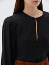 bassike silk twill open neck top in black