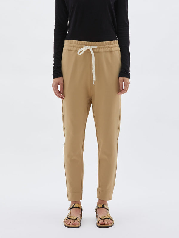 bassike stretch twill tapered pant in stone