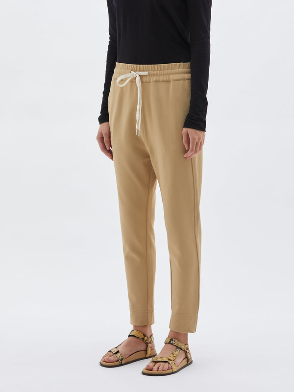 bassike stretch twill tapered pant in stone