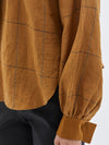 bassike check gathered neck top in camel / navy