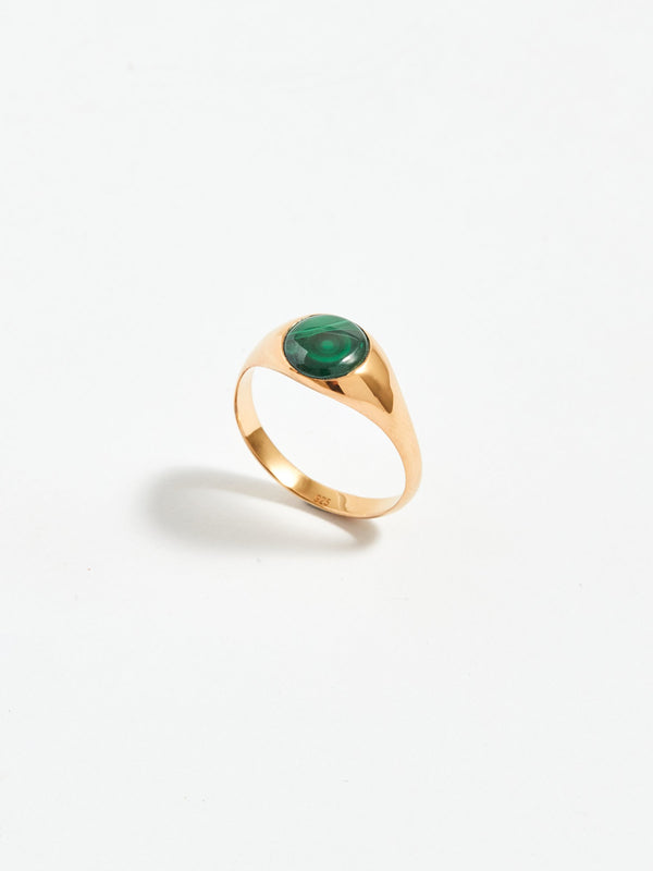 bassike anna beck small stone signet ring in gold-malachite