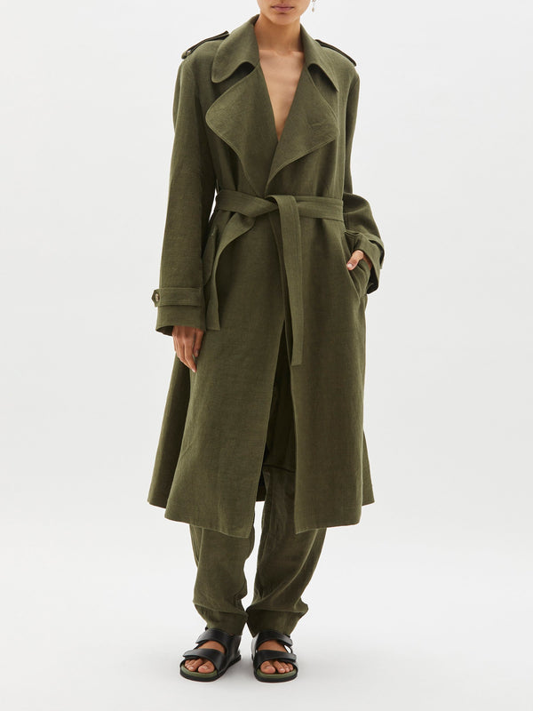 wool linen relaxed trench