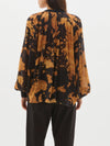 printed wool gauze gathd shirt