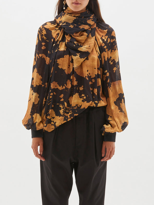 printed wool gauze gathd shirt