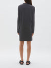 bassike raised neck slim long sleeve dress in washed navy