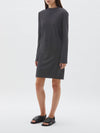 bassike raised neck slim long sleeve dress in washed navy