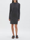 bassike raised neck slim long sleeve dress in washed navy