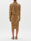 cotton cinched waist l/s dress