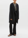 collarless wrapped wool coat