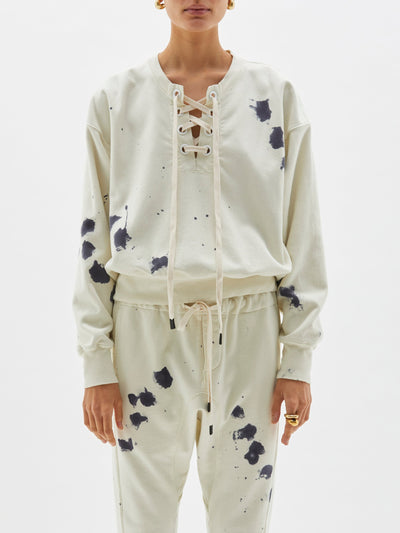 splatter tie front sweat