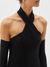 halter neck rib l/s top