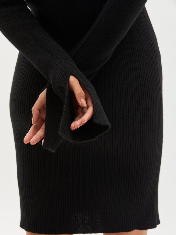 rib fitted crew neck dress