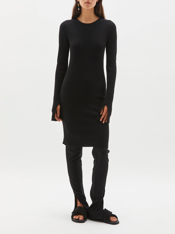 rib fitted crew neck dress