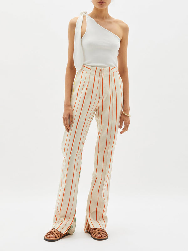 stripe split hem pant