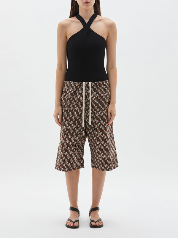 printed longerline short