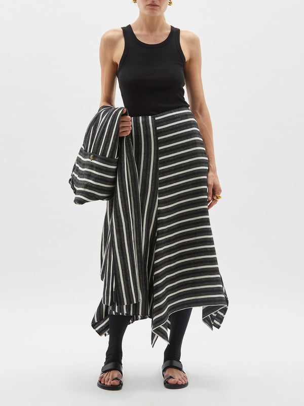 striped linen panel skirt