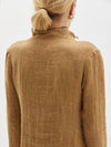 linen raised neck slim l/s top