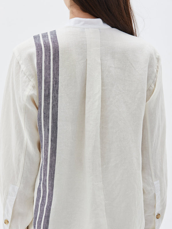 linen stripe cttn detail shirt