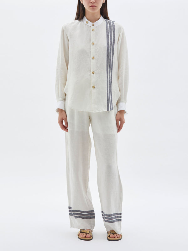 linen stripe cttn detail shirt