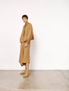 bassike check gathered neck top in camel / navy