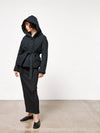 bassike wadded hooded wrap jacket in black