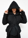 bassike wadded hooded wrap jacket in black