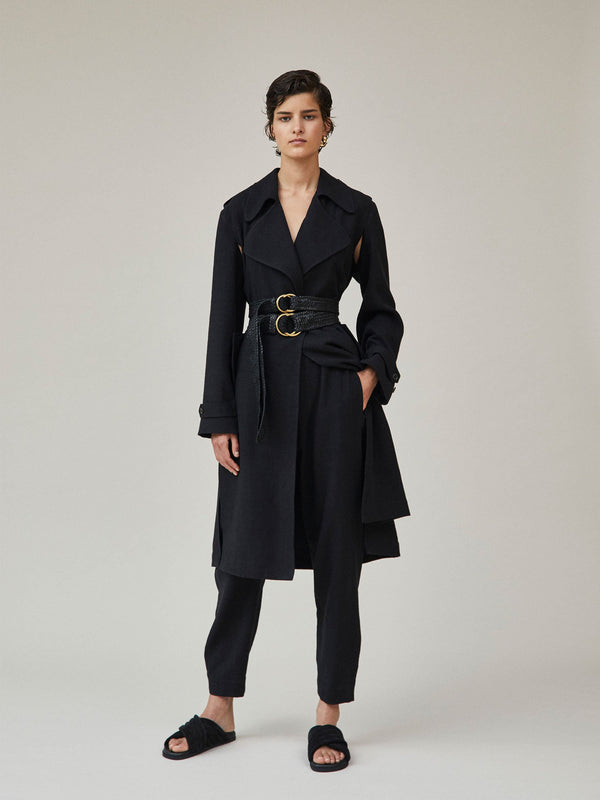 wool linen relaxed trench