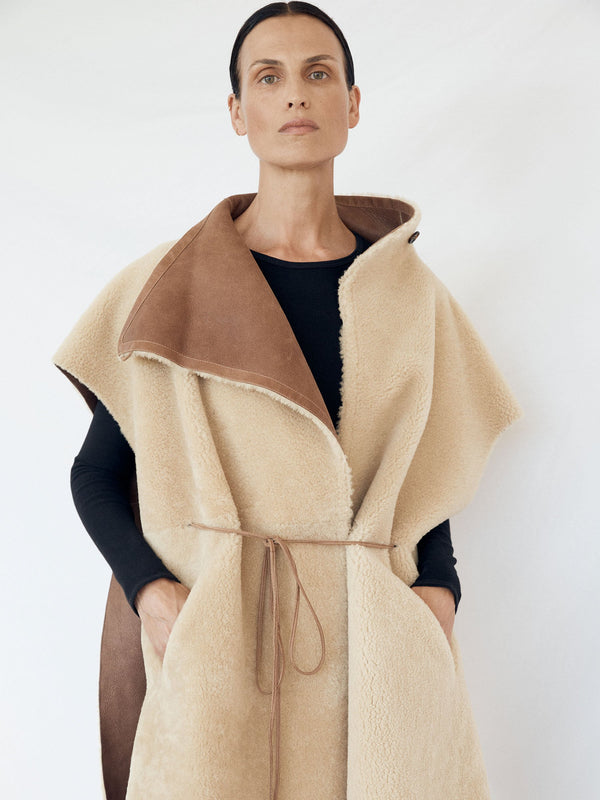 reversible shearling cape