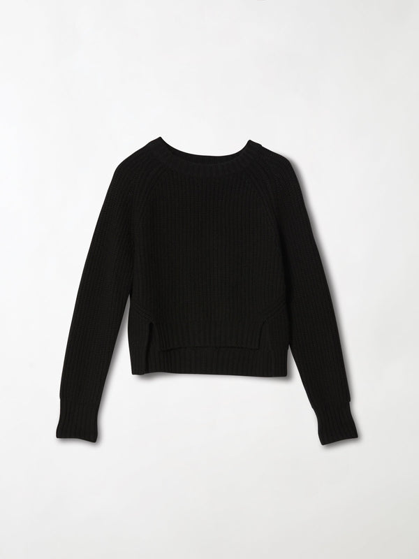 bassike chunky cropped crew neck knit in black