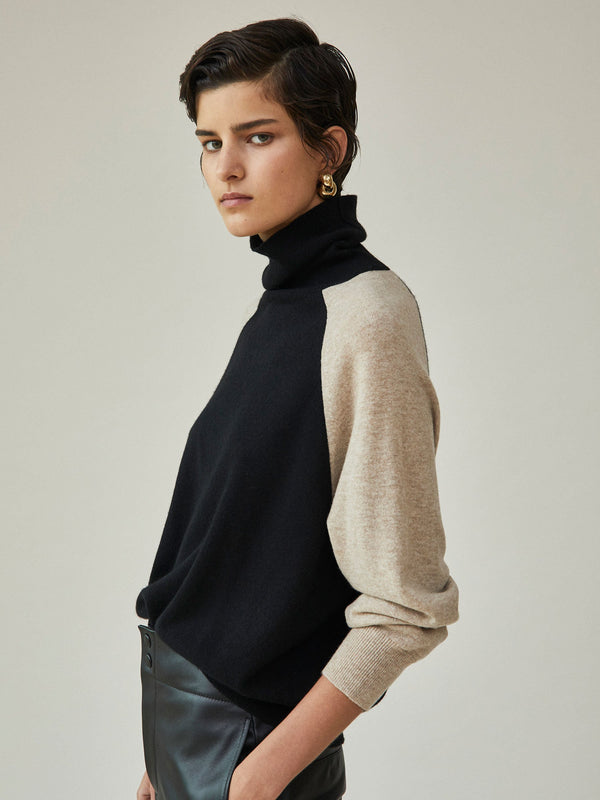 contrast raglan roll neck knit