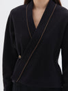 bassike fitted wool wrap top in black