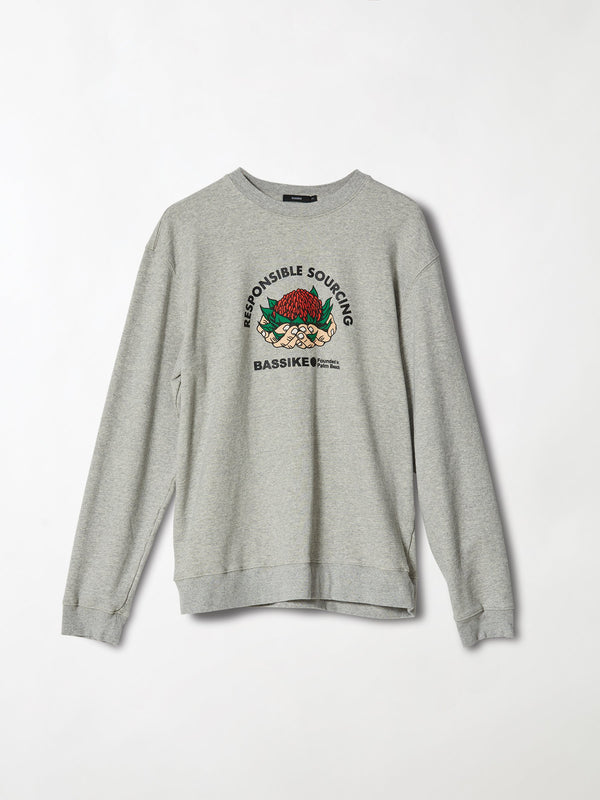 bassike founded crew sweat in grey-marl